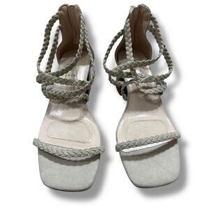 Joie Felina Taupe Block Heel Sandals Women 9.5 Braided Minimal Chic Style
